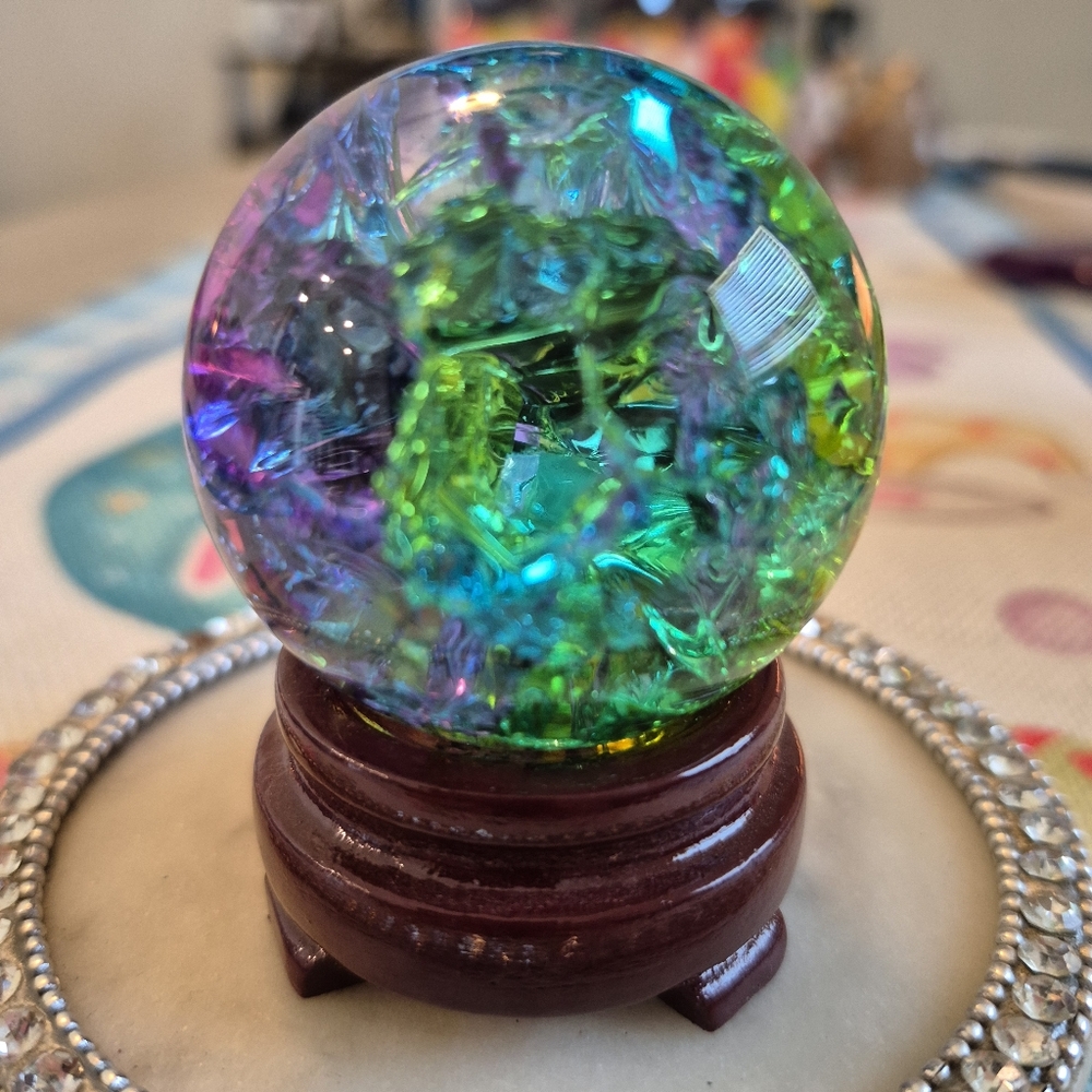 Titanium Rainbow Quartz Crystal Ball Sphere Orb Purple Green New #4